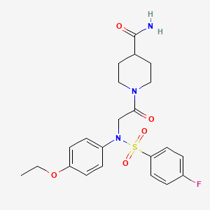 molecular formula C22H26FN3O5S B4210323 1-{N-(4-ethoxyphenyl)-N-[(4-fluorophenyl)sulfonyl]glycyl}-4-piperidinecarboxamide 