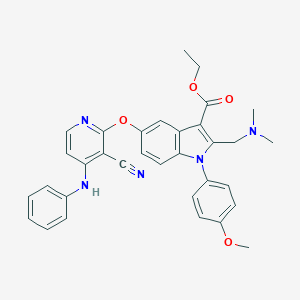 molecular formula C33H31N5O4 B421039 1-(4-Methoxyphenyl)-2-[(dimethylamino)methyl]-5-[3-cyano-4-(phenylamino)pyridin-2-yloxy]-1H-indole-3-carboxylic acid ethyl ester 