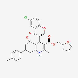 tetrahydrofuran-2-ylmethyl 4-(6-chloro-4-oxo-4H-chromen-3-yl)-2-methyl-7-(4-methylphenyl)-5-oxo-1,4,5,6,7,8-hexahydroquinoline-3-carboxylate