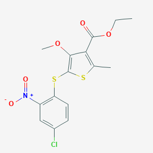 molecular formula C15H14ClNO5S2 B421043 Ethyl 5-[(4-chloro-2-nitrophenyl)thio]-4-methoxy-2-methyl-3-thiophenecarboxylate 