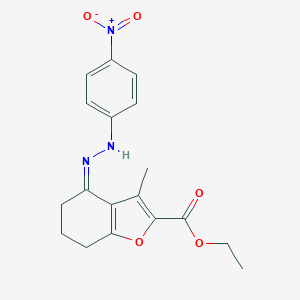molecular formula C18H19N3O5 B421044 Ethyl 4-({4-nitrophenyl}hydrazono)-3-methyl-4,5,6,7-tetrahydro-1-benzofuran-2-carboxylate 