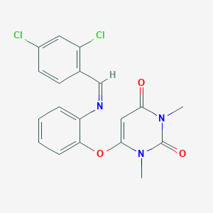 molecular formula C19H15Cl2N3O3 B421048 6-{2-[(2,4-dichlorobenzylidene)amino]phenoxy}-1,3-dimethyl-2,4(1H,3H)-pyrimidinedione 