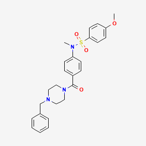 molecular formula C26H29N3O4S B4210494 N-{4-[(4-benzyl-1-piperazinyl)carbonyl]phenyl}-4-methoxy-N-methylbenzenesulfonamide 