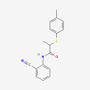 molecular formula C17H16N2OS B4210587 N-(2-cyanophenyl)-2-(4-methylphenyl)sulfanylpropanamide 