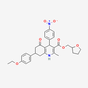 molecular formula C30H32N2O7 B4210644 Tetrahydrofuran-2-ylmethyl 7-(4-ethoxyphenyl)-2-methyl-4-(4-nitrophenyl)-5-oxo-1,4,5,6,7,8-hexahydroquinoline-3-carboxylate 