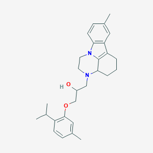 molecular formula C28H36N2O2 B421068 1-(12-Methyl-1,4-diazatetracyclo[7.6.1.05,16.010,15]hexadeca-9(16),10(15),11,13-tetraen-4-yl)-3-(5-methyl-2-propan-2-ylphenoxy)propan-2-ol 