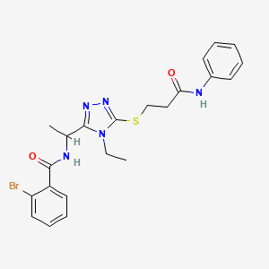 molecular formula C22H24BrN5O2S B4210749 2-bromo-N-[1-(4-ethyl-5-{[3-oxo-3-(phenylamino)propyl]sulfanyl}-4H-1,2,4-triazol-3-yl)ethyl]benzamide 