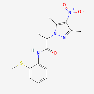 molecular formula C15H18N4O3S B4210765 2-(3,5-dimethyl-4-nitropyrazol-1-yl)-N-(2-methylsulfanylphenyl)propanamide 