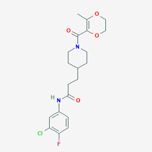 molecular formula C20H24ClFN2O4 B4210912 N-(3-chloro-4-fluorophenyl)-3-{1-[(3-methyl-5,6-dihydro-1,4-dioxin-2-yl)carbonyl]-4-piperidinyl}propanamide 