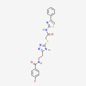 4-fluoro-N-[2-[4-methyl-5-[2-oxo-2-[(4-phenyl-1,3-thiazol-2-yl)amino]ethyl]sulfanyl-1,2,4-triazol-3-yl]ethyl]benzamide