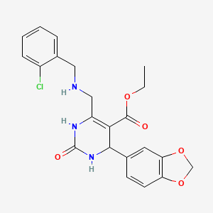 molecular formula C22H22ClN3O5 B4211429 ETHYL 4-(2H-1,3-BENZODIOXOL-5-YL)-6-({[(2-CHLOROPHENYL)METHYL]AMINO}METHYL)-2-OXO-1,2,3,4-TETRAHYDROPYRIMIDINE-5-CARBOXYLATE 