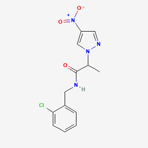 molecular formula C13H13ClN4O3 B4211573 N-[(2-chlorophenyl)methyl]-2-(4-nitropyrazol-1-yl)propanamide 