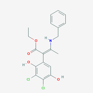 molecular formula C19H19Cl2NO4 B421165 ethyl (2Z)-3-(benzylamino)-2-(3,4-dichloro-2,5-dihydroxyphenyl)but-2-enoate 
