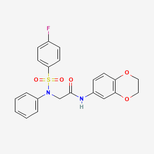 molecular formula C22H19FN2O5S B4211657 N~1~-(2,3-dihydro-1,4-benzodioxin-6-yl)-N~2~-[(4-fluorophenyl)sulfonyl]-N~2~-phenylglycinamide 