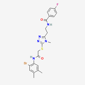 molecular formula C22H23BrFN5O2S B4211700 N-[2-[5-[2-(2-bromo-4,5-dimethylanilino)-2-oxoethyl]sulfanyl-4-methyl-1,2,4-triazol-3-yl]ethyl]-4-fluorobenzamide 