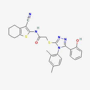 molecular formula C27H25N5O2S2 B4211715 N-(3-cyano-4,5,6,7-tetrahydro-1-benzothien-2-yl)-2-{[4-(2,4-dimethylphenyl)-5-(2-hydroxyphenyl)-4H-1,2,4-triazol-3-yl]thio}acetamide 