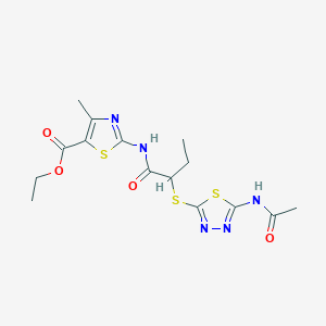 molecular formula C15H19N5O4S3 B4211805 ETHYL 2-{2-[(5-ACETAMIDO-1,3,4-THIADIAZOL-2-YL)SULFANYL]BUTANAMIDO}-4-METHYL-1,3-THIAZOLE-5-CARBOXYLATE 