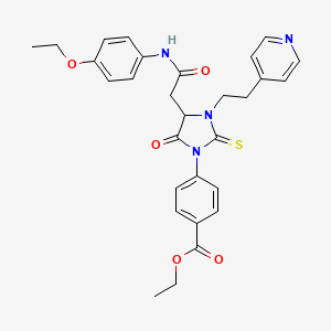 ETHYL 4-{4-[2-(4-ETHOXYANILINO)-2-OXOETHYL]-5-OXO-3-[2-(4-PYRIDYL)ETHYL]-2-THIOXO-1-IMIDAZOLIDINYL}BENZOATE