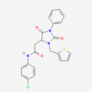 molecular formula C22H18ClN3O3S B4211919 N-(4-Chlorophenyl)-2-{2,5-dioxo-1-phenyl-3-[(thiophen-2-YL)methyl]imidazolidin-4-YL}acetamide 