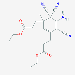 molecular formula C20H24N4O4 B421193 Ethyl 3-[5-amino-4,4,6-tricyano-3-(3-ethoxy-3-oxopropyl)-3-methylcyclohexa-1,5-dien-1-yl]propanoate 
