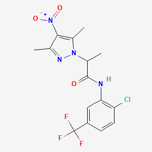 molecular formula C15H14ClF3N4O3 B4212018 N-[2-chloro-5-(trifluoromethyl)phenyl]-2-(3,5-dimethyl-4-nitropyrazol-1-yl)propanamide 