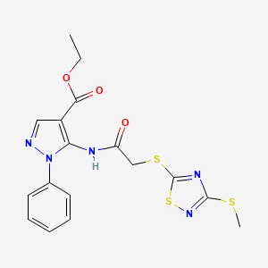 Ethyl 5-[[2-[(3-methylsulfanyl-1,2,4-thiadiazol-5-yl)sulfanyl]acetyl]amino]-1-phenylpyrazole-4-carboxylate