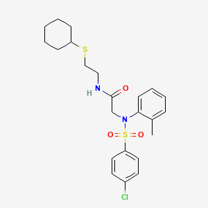 molecular formula C23H29ClN2O3S2 B4212145 N~2~-[(4-chlorophenyl)sulfonyl]-N~1~-[2-(cyclohexylthio)ethyl]-N~2~-(2-methylphenyl)glycinamide 