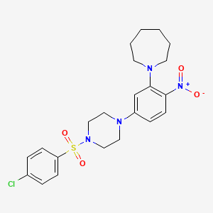 molecular formula C22H27ClN4O4S B4212158 1-(5-{4-[(4-chlorophenyl)sulfonyl]-1-piperazinyl}-2-nitrophenyl)azepane 