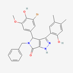 molecular formula C27H24BrN3O4 B4212189 5-benzyl-4-(3-bromo-4-hydroxy-5-methoxyphenyl)-3-(2-hydroxy-4,5-dimethylphenyl)-4,5-dihydropyrrolo[3,4-c]pyrazol-6(1H)-one 