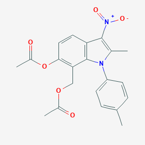 molecular formula C21H20N2O6 B421228 7-[(acetyloxy)methyl]-2-methyl-1-(4-methylphenyl)-3-nitro-1H-indol-6-yl acetate CAS No. 352553-04-9