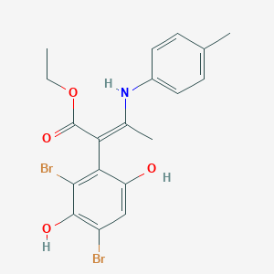 molecular formula C19H19Br2NO4 B421238 Ethyl 2-(2,4-dibromo-3,6-dihydroxyphenyl)-3-(4-toluidino)-2-butenoate 