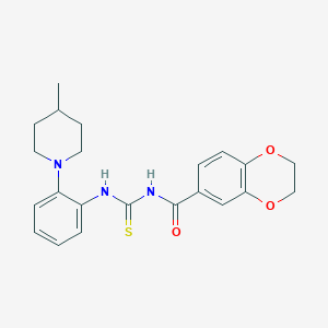 molecular formula C22H25N3O3S B4212401 N-({[2-(4-methyl-1-piperidinyl)phenyl]amino}carbonothioyl)-2,3-dihydro-1,4-benzodioxine-6-carboxamide 