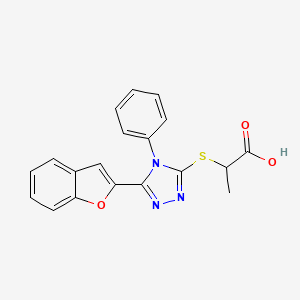 molecular formula C19H15N3O3S B4212410 2-{[5-(1-benzofuran-2-yl)-4-phenyl-4H-1,2,4-triazol-3-yl]thio}propanoic acid 