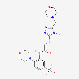 molecular formula C21H27F3N6O3S B4212600 2-{[4-methyl-5-(morpholin-4-ylmethyl)-4H-1,2,4-triazol-3-yl]sulfanyl}-N-[2-(morpholin-4-yl)-5-(trifluoromethyl)phenyl]acetamide 