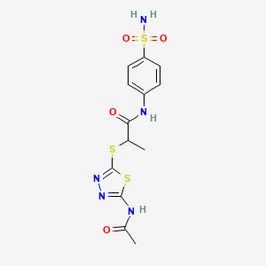 molecular formula C13H15N5O4S3 B4212693 2-{[5-(ACETYLAMINO)-1,3,4-THIADIAZOL-2-YL]SULFANYL}-N~1~-[4-(AMINOSULFONYL)PHENYL]PROPANAMIDE 