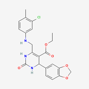 molecular formula C22H22ClN3O5 B4212713 Ethyl 4-(1,3-benzodioxol-5-yl)-6-{[(3-chloro-4-methylphenyl)amino]methyl}-2-oxo-1,2,3,4-tetrahydropyrimidine-5-carboxylate 