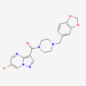 molecular formula C19H18BrN5O3 B4212758 3-{[4-(1,3-benzodioxol-5-ylmethyl)-1-piperazinyl]carbonyl}-6-bromopyrazolo[1,5-a]pyrimidine 