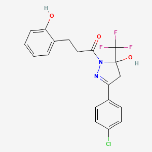 molecular formula C19H16ClF3N2O3 B4212814 1-[3-(4-chlorophenyl)-5-hydroxy-5-(trifluoromethyl)-4H-pyrazol-1-yl]-3-(2-hydroxyphenyl)propan-1-one 