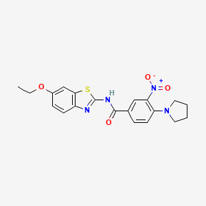 molecular formula C20H20N4O4S B4212847 N-(6-ethoxy-1,3-benzothiazol-2-yl)-3-nitro-4-(1-pyrrolidinyl)benzamide 