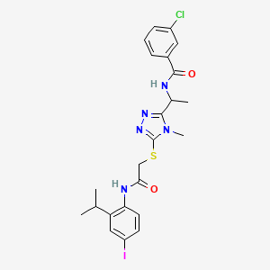 molecular formula C23H25ClIN5O2S B4212938 3-chloro-N-[1-[5-[2-(4-iodo-2-propan-2-ylanilino)-2-oxoethyl]sulfanyl-4-methyl-1,2,4-triazol-3-yl]ethyl]benzamide 