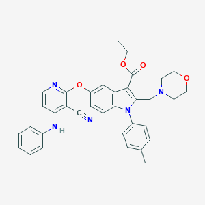 molecular formula C35H33N5O4 B421297 1-(4-Methylphenyl)-2-[morpholinomethyl]-5-[3-cyano-4-(phenylamino)pyridin-2-yloxy]-1H-indole-3-carboxylic acid ethyl ester 
