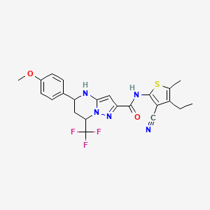 molecular formula C23H22F3N5O2S B4213088 N-(3-cyano-4-ethyl-5-methylthiophen-2-yl)-5-(4-methoxyphenyl)-7-(trifluoromethyl)-4,5,6,7-tetrahydropyrazolo[1,5-a]pyrimidine-2-carboxamide 