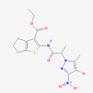 molecular formula C17H19BrN4O5S B4213112 ethyl 2-{[2-(4-bromo-5-methyl-3-nitro-1H-pyrazol-1-yl)propanoyl]amino}-5,6-dihydro-4H-cyclopenta[b]thiophene-3-carboxylate 