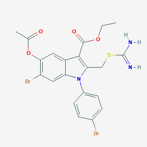 molecular formula C21H19Br2N3O4S B421320 ethyl 5-(acetyloxy)-6-bromo-1-(4-bromophenyl)-2-[(carbamimidoylsulfanyl)methyl]-1H-indole-3-carboxylate 