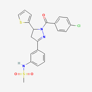 molecular formula C21H18ClN3O3S2 B4213210 N-{3-[1-(4-Chlorobenzoyl)-5-(thiophen-2-YL)-4,5-dihydro-1H-pyrazol-3-YL]phenyl}methanesulfonamide 