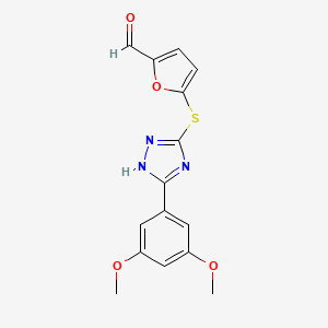 5-[[5-(3,5-dimethoxyphenyl)-1H-1,2,4-triazol-3-yl]sulfanyl]furan-2-carbaldehyde