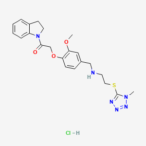 1-(2,3-Dihydroindol-1-yl)-2-[2-methoxy-4-[[2-(1-methyltetrazol-5-yl)sulfanylethylamino]methyl]phenoxy]ethanone;hydrochloride