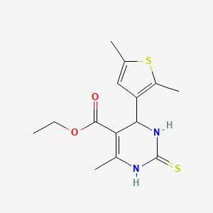 molecular formula C14H18N2O2S2 B4213512 ETHYL 4-(2,5-DIMETHYLTHIOPHEN-3-YL)-6-METHYL-2-SULFANYLIDENE-1,2,3,4-TETRAHYDROPYRIMIDINE-5-CARBOXYLATE 