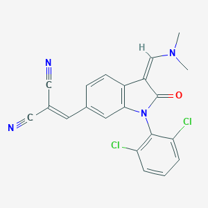 molecular formula C21H14Cl2N4O B421360 2-({1-(2,6-dichlorophenyl)-3-[(dimethylamino)methylene]-2-oxo-2,3-dihydro-1H-indol-6-yl}methylene)malononitrile 