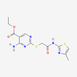 molecular formula C13H15N5O3S2 B4213603 ethyl 4-amino-2-({2-[(4-methyl-1,3-thiazol-2-yl)amino]-2-oxoethyl}thio)-5-pyrimidinecarboxylate 